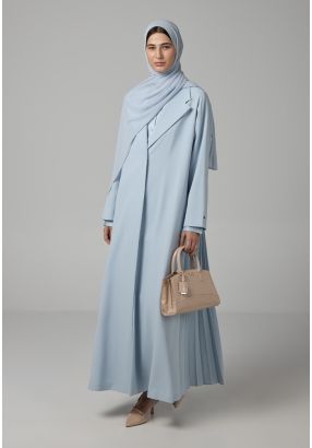 Notched Collar Solid Abaya With Hijab