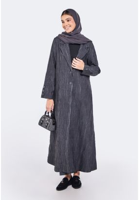 Notched Collar Abaya With Hijab (2 PCS)