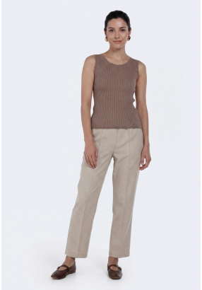 Solid Elastic Waist Trousers