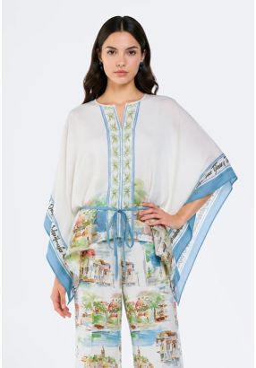 Watercolor Graphic Cape-Style Blouse