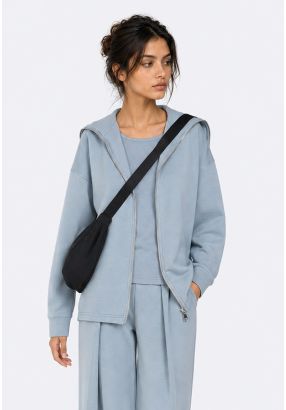 Zip-Up Belted Jersey Sweatshirt