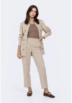 Solid Elastic Waist Trousers