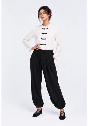 Solid Elastic Waist Trousers