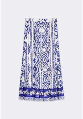 Textured Printed Pleated Skirt