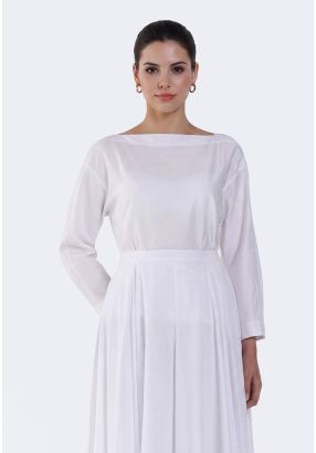 Boat-Neck Belted Blouse