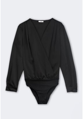 Long Sleeves Satin Bodysuit Top