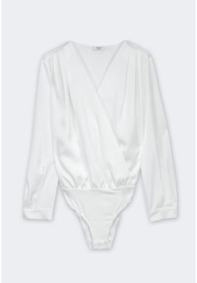 Long Sleeves Satin Bodysuit Top