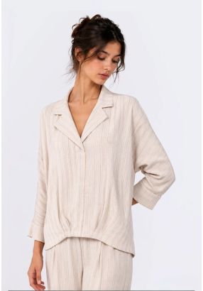 Striped Notched Collar Blouse
