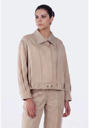 Belted-Hem Linen Jacket