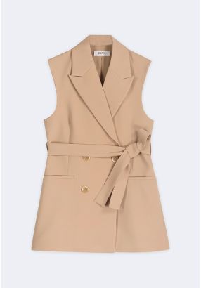 Notched Collar Belted Gilet