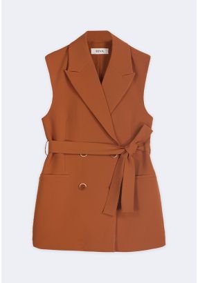 Notched Collar Belted Gilet