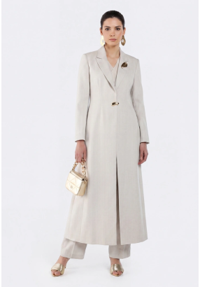 Blazer-Style Twill Abaya with Brooch