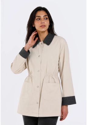 Contrast-Detail Drawstring Jacket