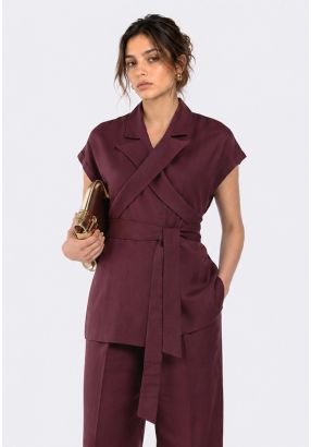 Criss-Cross Belted Linen Vest