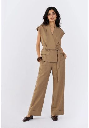 Wide Leg Cuffed Hem Trousers
