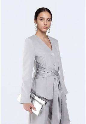Blazer with Satin Tie Belt