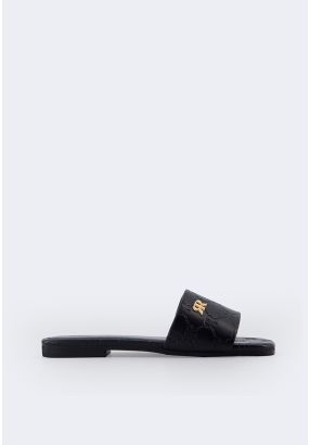 Solid PU Leather Monogram Flats