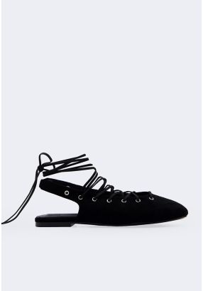 Solid lace Up Flat Mules