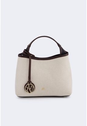 Canvas Handbag with Leather Trim