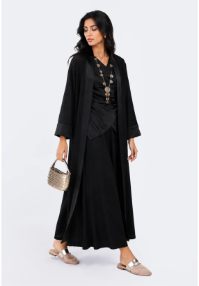 Linen Maxi Abaya with Satin Accents