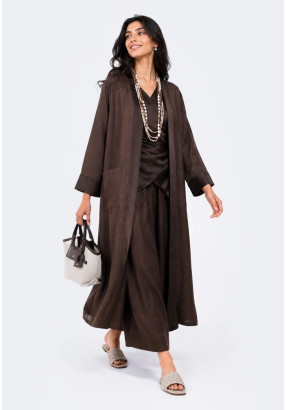 Linen Maxi Abaya with Satin Accents