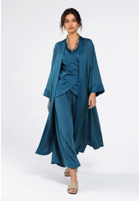 Linen Maxi Abaya with Satin Accents