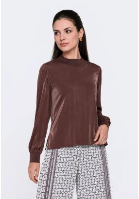 Solid Ribbed Trim Blouse