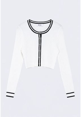 Contrast-Trim Knitted Cardigan