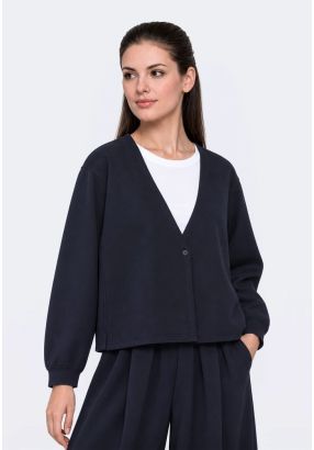 Contrast-Layered V-Neck Cardigan