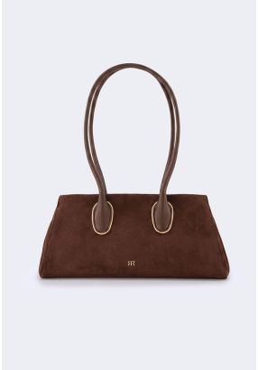 Gold-Detail Velvet Shoulder Bag