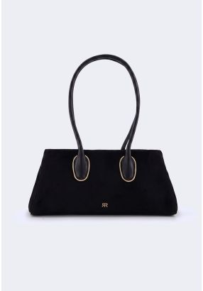 Gold-Detail Velvet Shoulder Bag