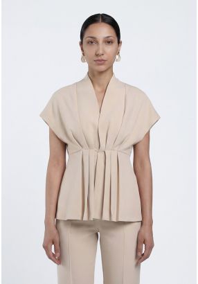 Cap-Sleeve Pleated Top