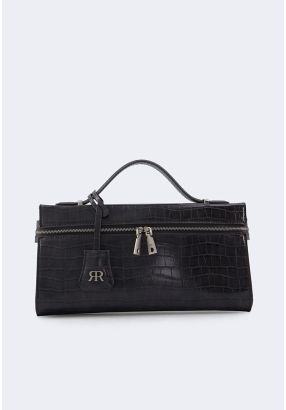 Solid Faux Crocodile Leather Clutch