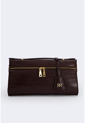 Solid Faux Crocodile Leather Clutch