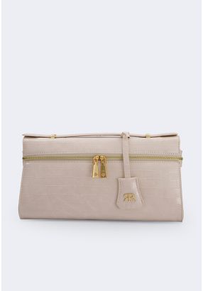 Solid Faux Crocodile Leather Clutch