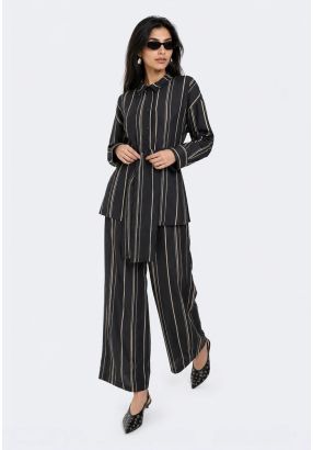 High-Waist Striped Trousers