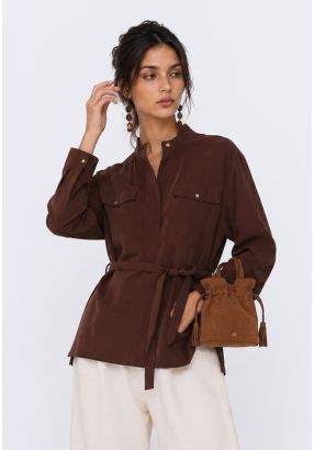 Half-Zip Belted Shirt