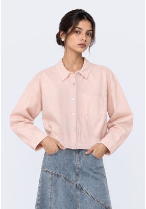 Pleated-Hem Denim Jacket