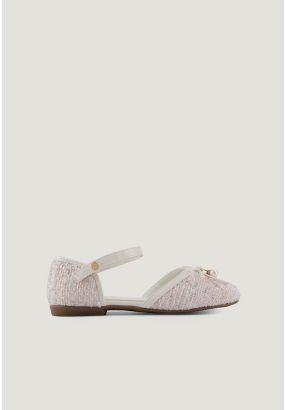 Tweed Sequins Flat Ankle Strap Shoes