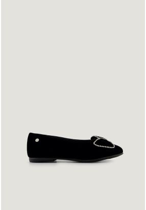 Solid Crystal Embellished Suede Bow Ballerina