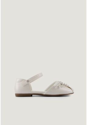 Crystal Embellished Pearl Flat Strap Shoes