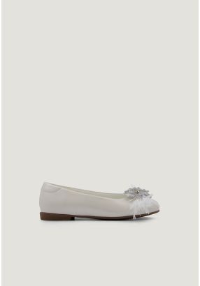 Solid Faux Feather Detail Ballerina