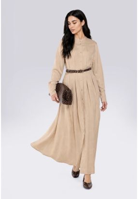 Solid Mandarin Collar Maxi Dress
