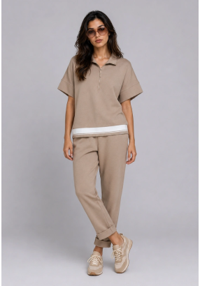 Folded Cuff Trousers With Elastic Waistband
