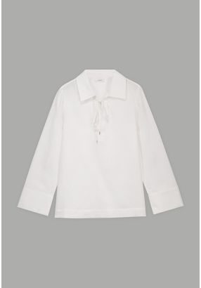 Drawstring Collar Long Sleeve Shirt 