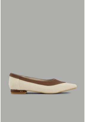 Contrast Canvas Pointed Toe Flats 