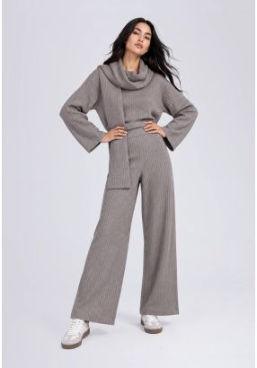 Knitted Ribbed High Waist Trousers