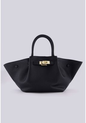Textured Leather Small Tote Bag 