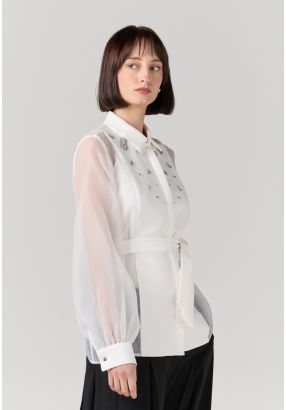 Organza Details Crystal Embellished Shirt 