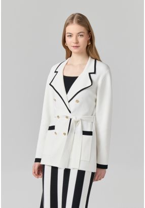 Front Pockets Knitted Belted Jacket